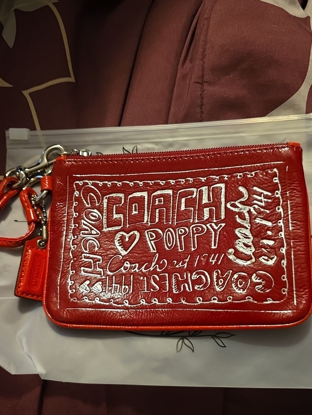 COACH Poppy Red Leather Wristlet